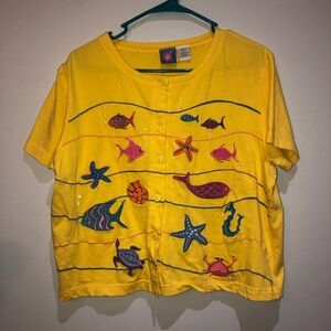 Onque Petite Vintage Ocean Fish Shirt PL Large